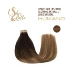 Aplique Ombre Hair Castanho / Castanho Natural / Loiro Natural - 100% Cabelo Humano - Fita Adesiva 20 peças