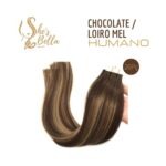 Aplique Chocolate / Loiro Mel - 100% Cabelo Humano - Fita Adesiva 20 peças