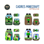 Mochila Escolar CADRES Minecraft Infantil e Juvenil - 3 peças