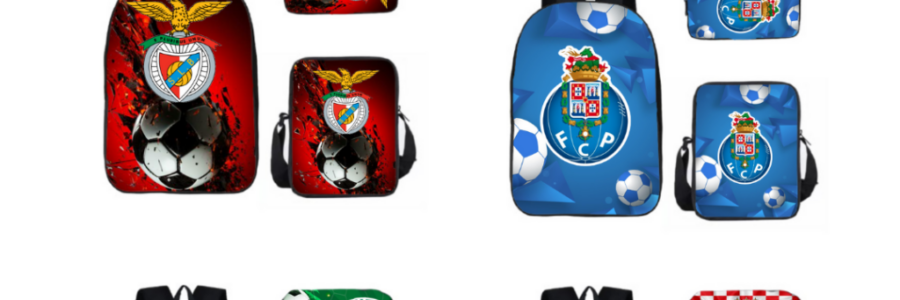 Mochila Escolar Benfica, Sporting e Porto Infantil e Juvenil – 3 peças