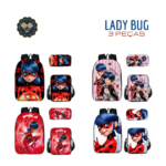 Mochila Escolar da Lady Bug Infantil e Juvenil - 3 peças