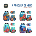 Mochila Escolar A Procura de Nemo Infantil e Juvenil - 3 peças