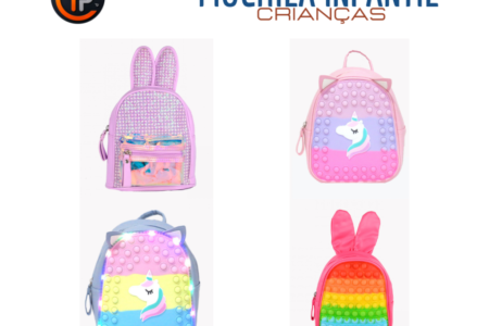 Mochilas para Crianças – Modelos Infantis – Pop It / Coelho / Unicórnio Mochilas para Crianças – Modelos Infantis – Pop It / Coelho / Unicórnio