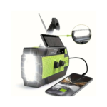 Rádio de emergência portátil AM/FM com energia solar e manivela, lanterna LED multifuncional, carregador USB telemóvel e alarme — ideal para emergências.